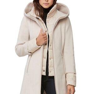 Soia & Kyo Mixed Media Rooney Cream Hooded Coat/Jacket - Size Small